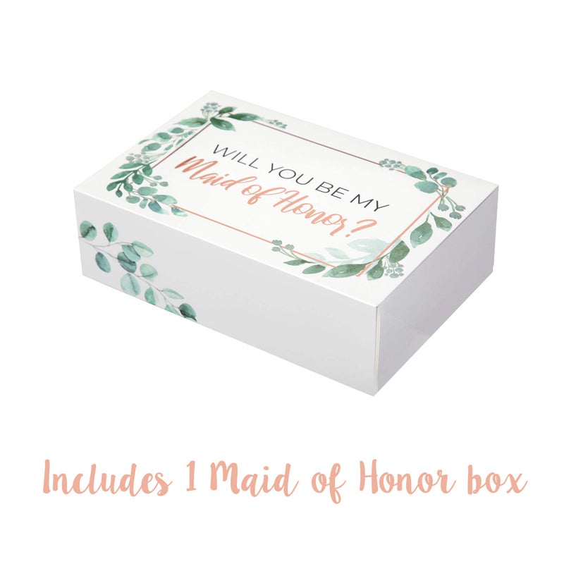 Pop Fizz Designs Bridesmaid Proposal Box Set - 6 Pack with 1 Maid of Honor and 5 Bridesmaid Boxes - Greenery with Rose Gold Foil - Image 3